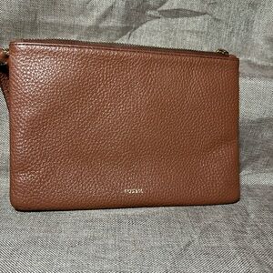 Fossil Tessa Brown Large Pebbled Leather Wristlet
